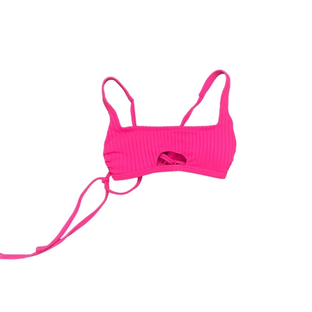 XHILARATION Bright Hot Pink Ribbed Square Neck Key Hole Cutout Summer Bikini Top - Picture 6 of 10